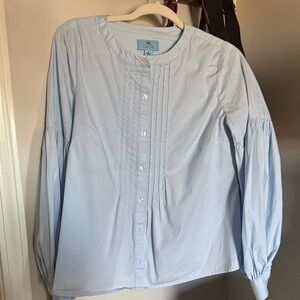 Cece Cotton Balloon Sleeve Blouse in Blue